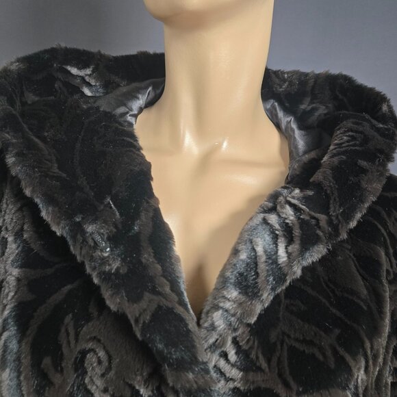 Y2K Faux Fur Coat Size XL Black Brown Mid Length Boho Glam Velvety Luxurious - Picture 2 of 12